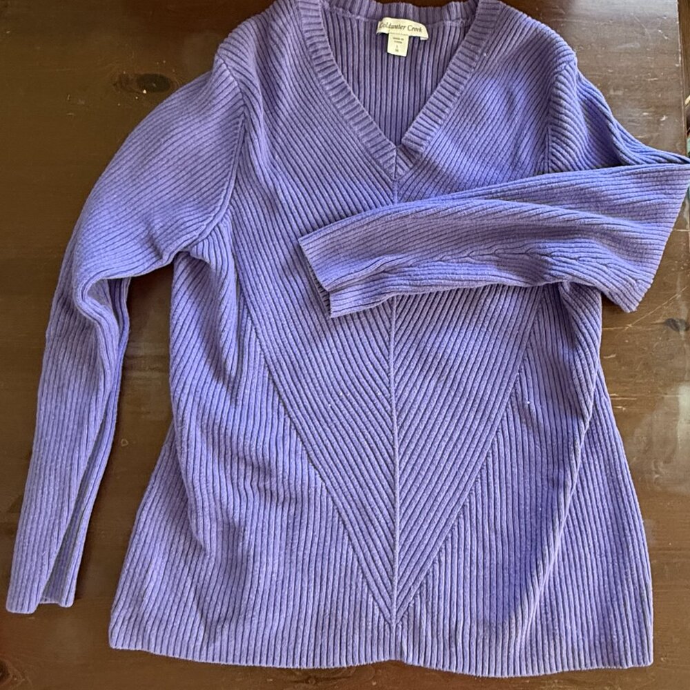 womens' coldwater creek Large purple cotton sweater v neck